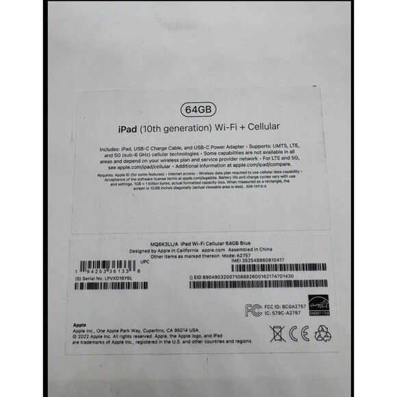 Apple iPad 10th Gen 64 GB Wi-Fi 10.9in Blue Empty BOX ONLY NO TABLET - Picture 4 of 10